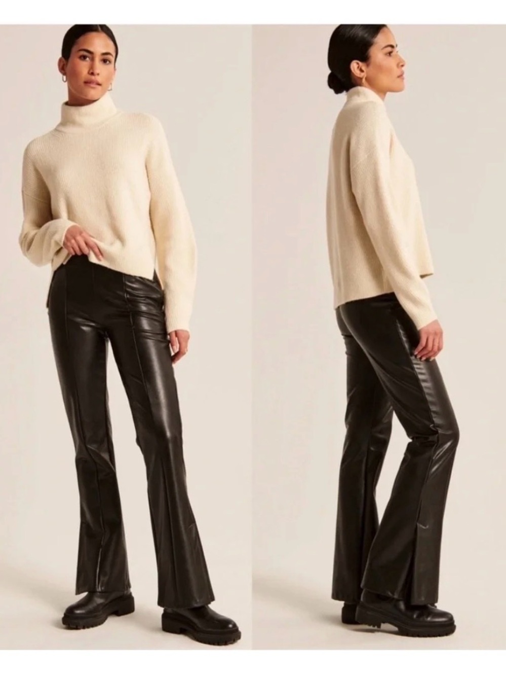 NWT Abercrombie & Fitch Black Vegan Leather Flare Pants Size Medium Short - Picture 1 of 8